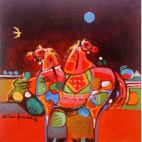 Shan Amrohvi, 08 x 08 inch, Oil on Canvas, Horse Painting, AC-SA-085